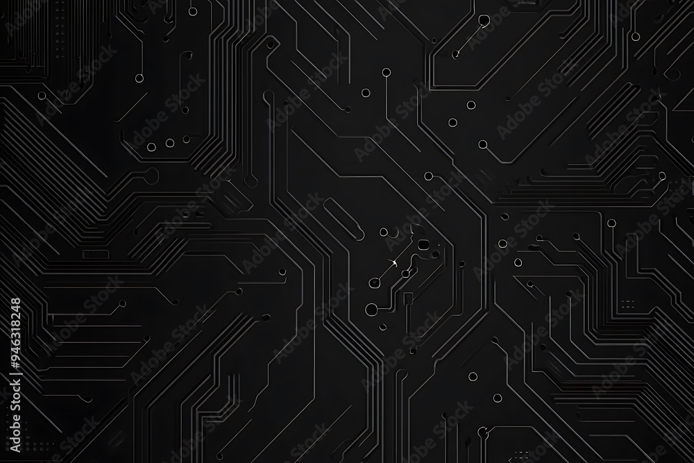 Abstract representation of a circuit board with glowing neon lines and geometric patterns against a dark background. The image evokes a high-tech, futuristic feel with ample copy space Abstract representation of a circuit board with glowing neon lines and geometric patterns against a dark background. The image evokes a high-tech, futuristic feel with ample copy space