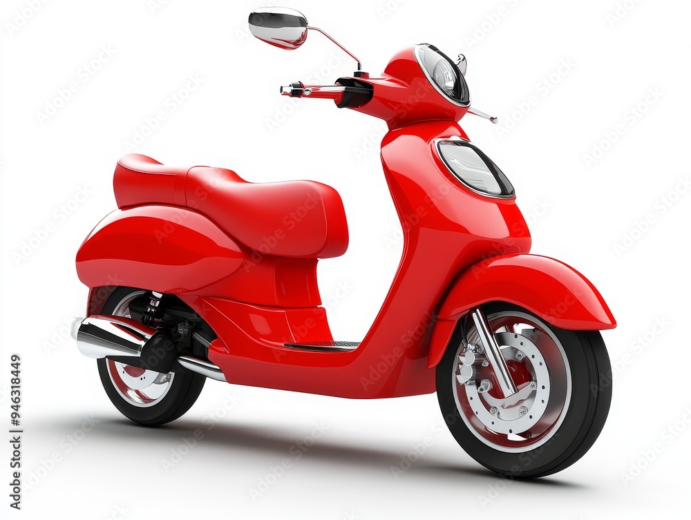 A sleek red scooter isolated on a white background. A sleek red scooter isolated on a white background.