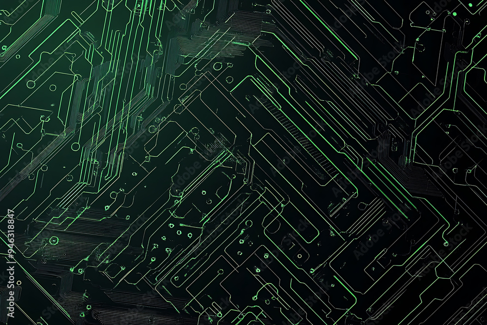 Abstract representation of a circuit board with glowing neon lines and geometric patterns against a dark background. The image evokes a high-tech, futuristic feel with ample copy space Abstract representation of a circuit board with glowing neon lines and geometric patterns against a dark background. The image evokes a high-tech, futuristic feel with ample copy space