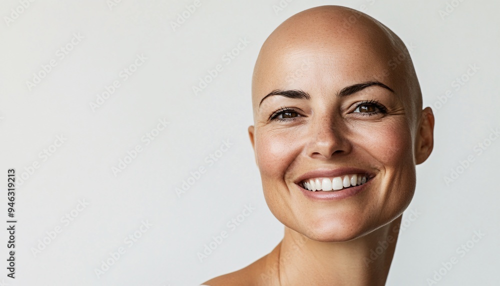 Bald Woman Smiling Confidently for Breast Cancer Awareness Beauty of Woman in concept Breast Cancer Awareness Bald Woman Smiling Confidently for Breast Cancer Awareness Beauty of Woman in concept Breast Cancer Awareness