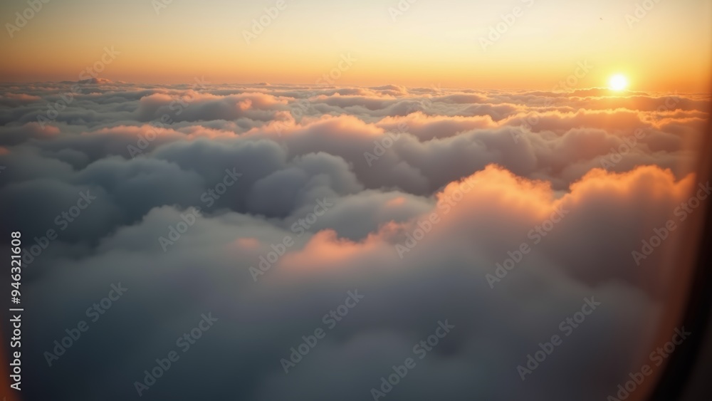 Sunset Light Casting Golden Hue on Clouds Below Airplane Sunset Light Casting Golden Hue on Clouds Below Airplane