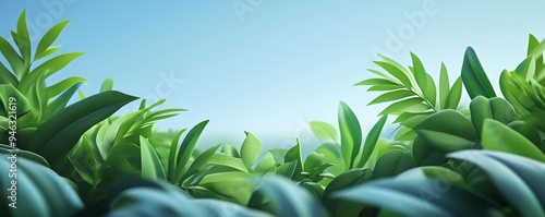 Green foliage against a blue sky, creating a lush and vibrant background.