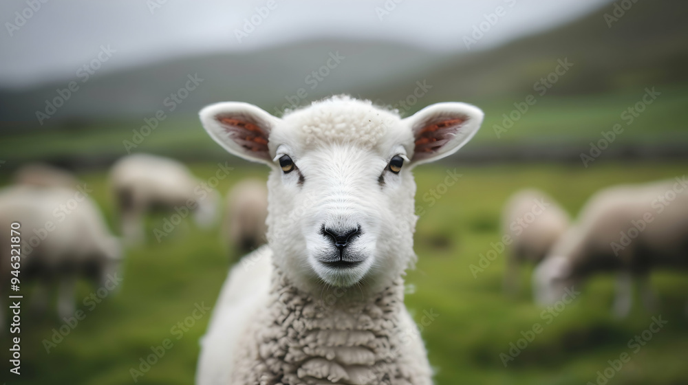 Herd Sheep Grazing Top Grass Covered Herd Sheep Grazing Top Grass Covered