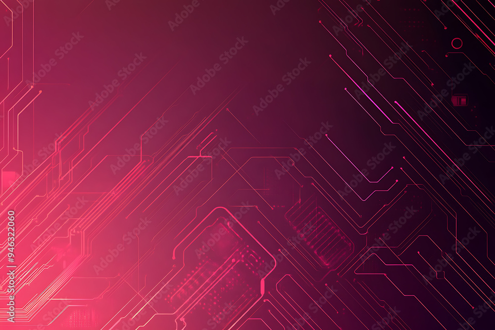 Abstract representation of a circuit board with glowing neon lines and geometric patterns against a dark background. The image evokes a high-tech, futuristic feel with ample copy space Abstract representation of a circuit board with glowing neon lines and geometric patterns against a dark background. The image evokes a high-tech, futuristic feel with ample copy space