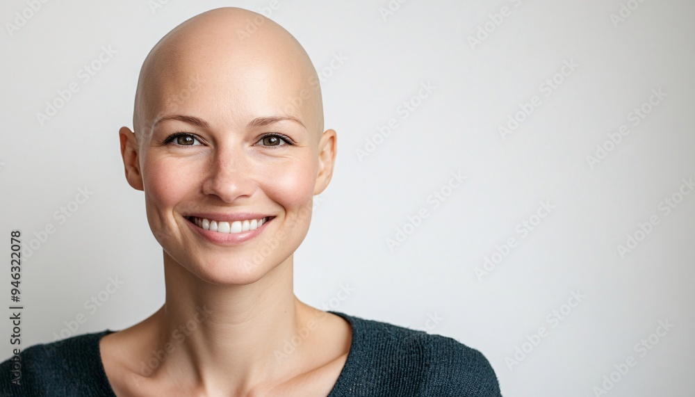 Smiling Bald Woman in Breast Cancer Awareness Portrait Beauty of Woman in concept Breast Cancer Awareness Smiling Bald Woman in Breast Cancer Awareness Portrait Beauty of Woman in concept Breast Cancer Awareness