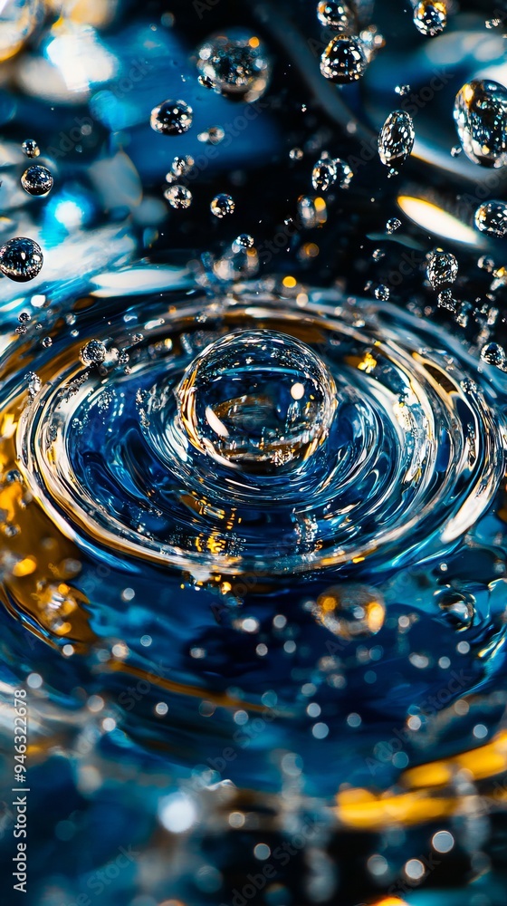 A close up of water droplets falling into a pool of water A close up of water droplets falling into a pool of water