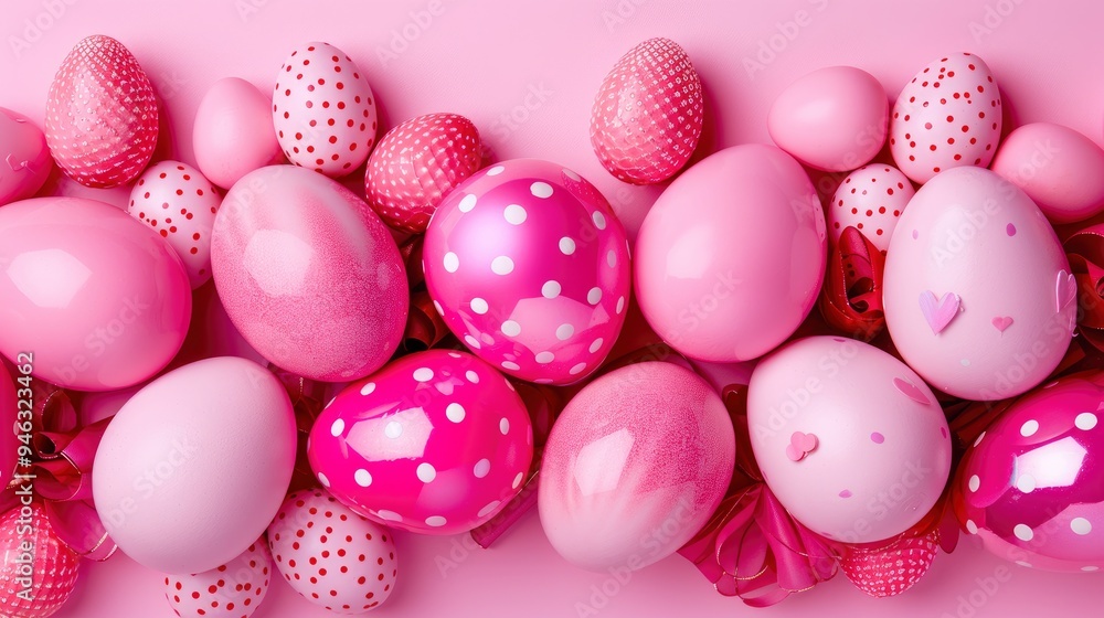 Pink Easter Eggs with Polka Dots and Hearts Pink Easter Eggs with Polka Dots and Hearts