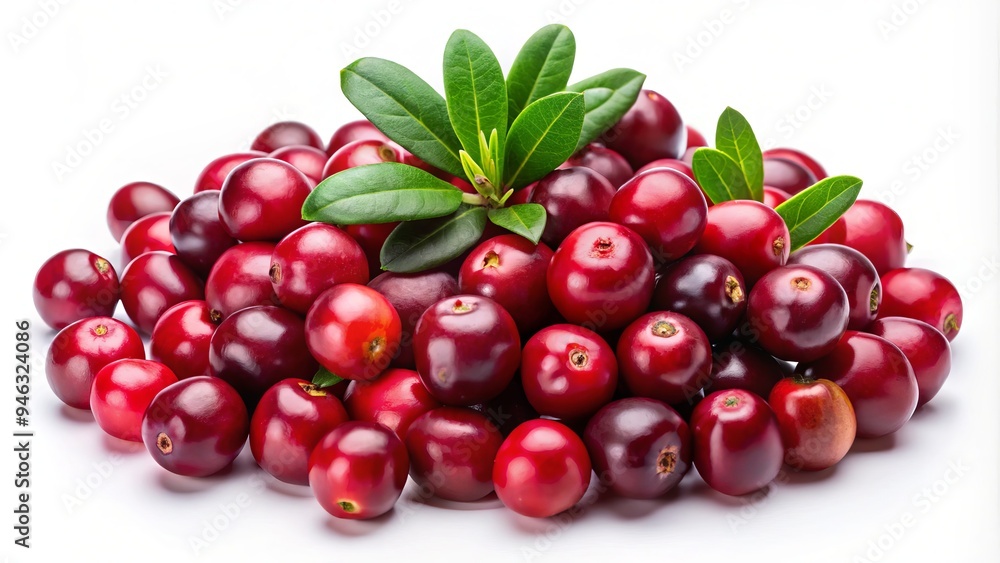 Freshly picked cranberries scattered evenly on a clean white background, showcasing their vibrant red color and plump texture in a visually appealing arrangement. Freshly picked cranberries scattered evenly on a clean white background, showcasing their vibrant red color and plump texture in a visually appealing arrangement.