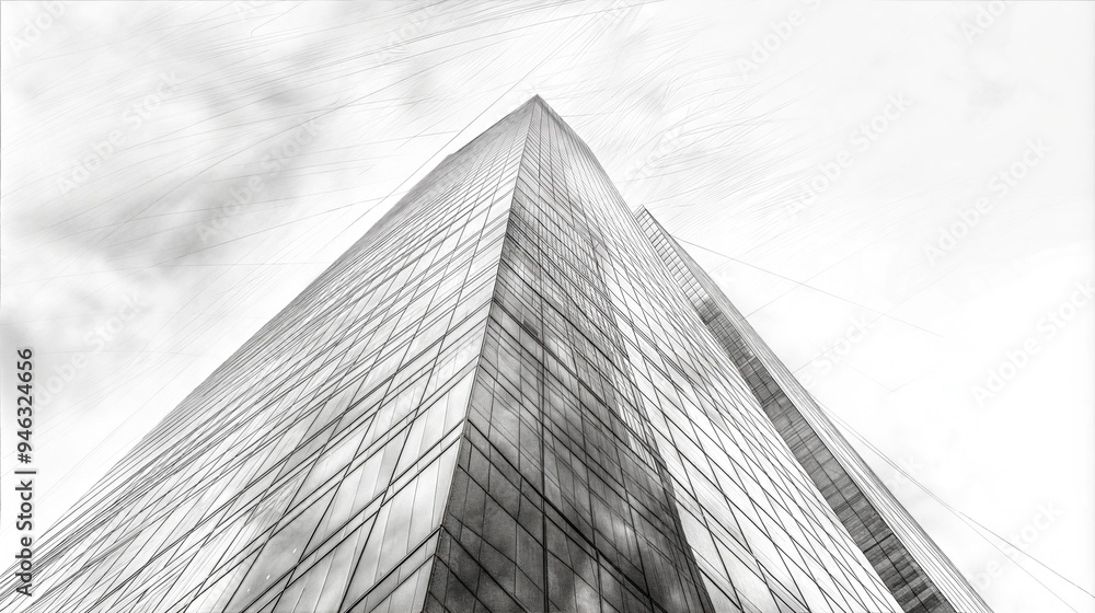 Fototapeta premium Skyscraper architectural sketch showcasing modern design and structural precision in urban planning