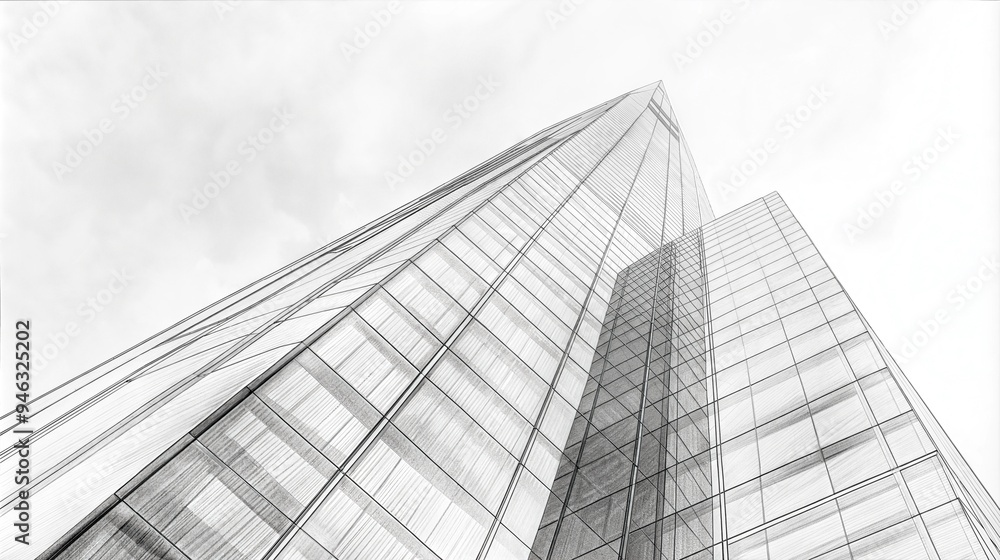 Fototapeta premium Skyscraper architectural sketch showcasing modern design and structural precision in urban planning