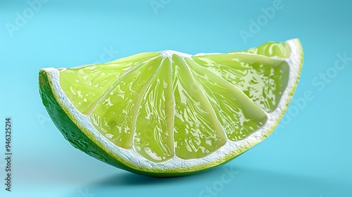 Slice of lime isolated on a blue background photo