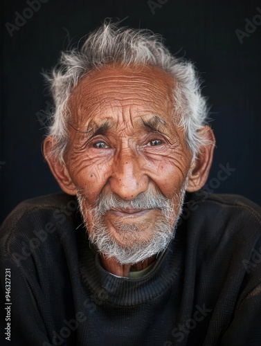 An elderly man displays a deep sense of wisdom and calmness through his expressive features, reflecting the diversity of cultures and experiences. Generative AI