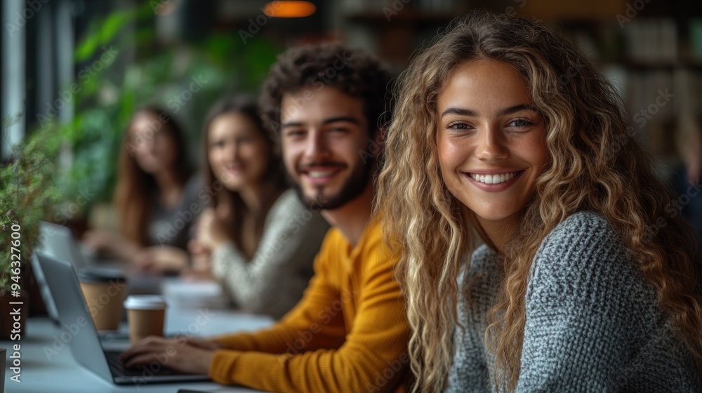 Smiling young woman in a cafe with friends Smiling young woman in a cafe with friends