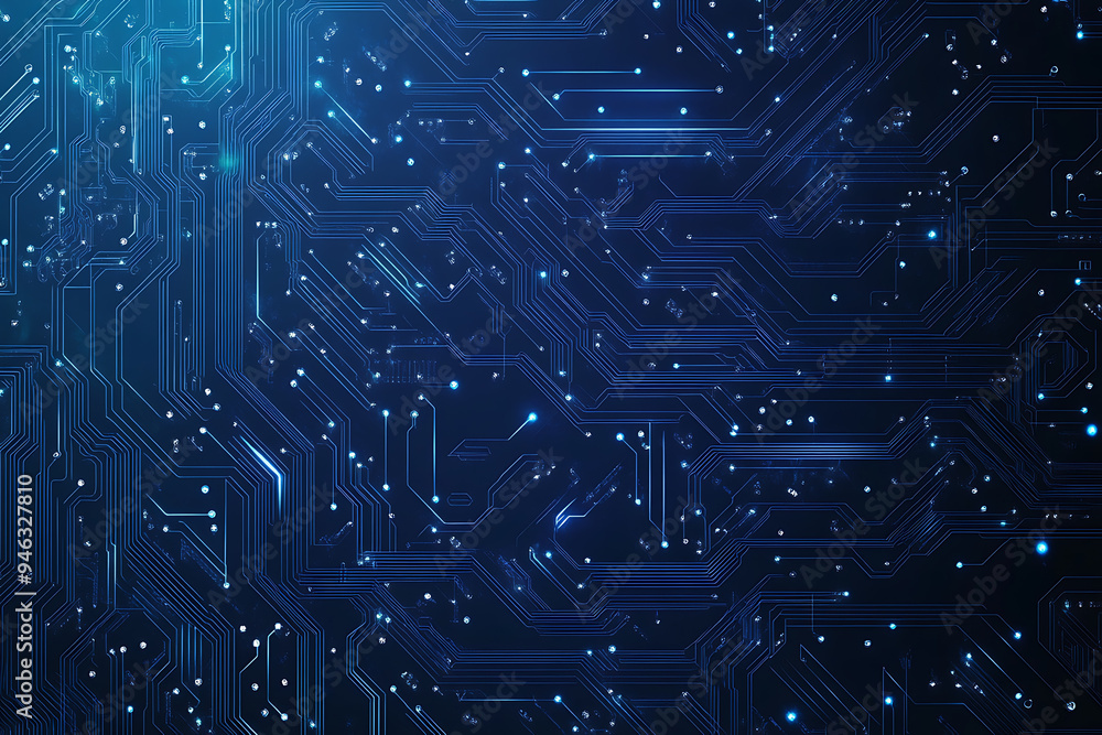 Abstract representation of a circuit board with glowing neon lines and geometric patterns against a dark background. The image evokes a high-tech, futuristic feel with ample copy space Abstract representation of a circuit board with glowing neon lines and geometric patterns against a dark background. The image evokes a high-tech, futuristic feel with ample copy space
