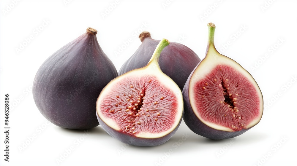 Fresh figs, whole and sliced, showcasing their vibrant interior and smooth skin. Fresh figs, whole and sliced, showcasing their vibrant interior and smooth skin.