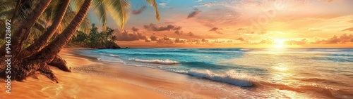 Tropical Beach Paradise at sunset