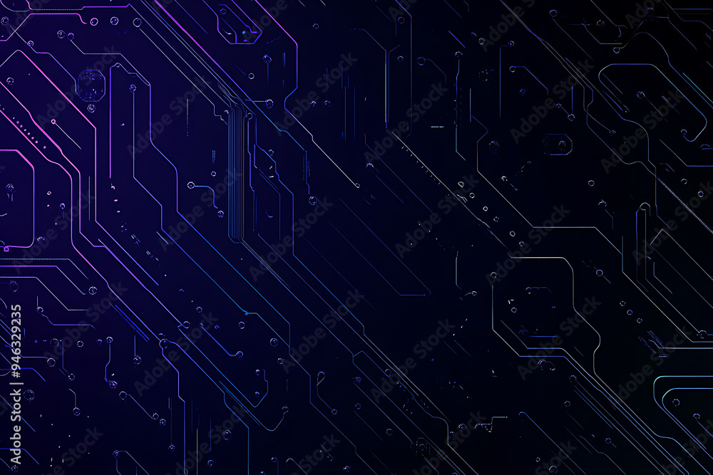 Abstract representation of a circuit board with glowing neon lines and geometric patterns against a dark background. The image evokes a high-tech, futuristic feel with ample copy space Abstract representation of a circuit board with glowing neon lines and geometric patterns against a dark background. The image evokes a high-tech, futuristic feel with ample copy space