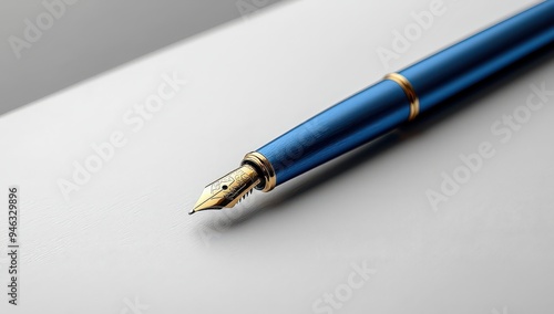 White blank paper with a blue pen on a gray background