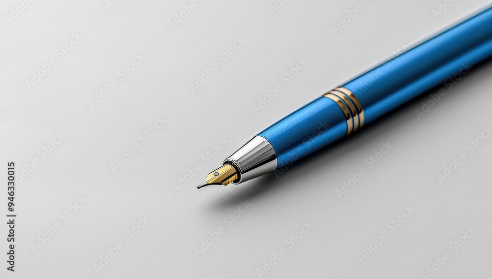 White blank paper with a blue pen on a gray background White blank paper with a blue pen on a gray background