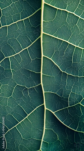 Close-up of a green leaf showcasing its intricate vein structure and texture.