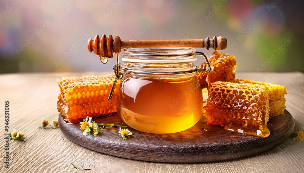 jar of honey and dipper jar of honey and dipper