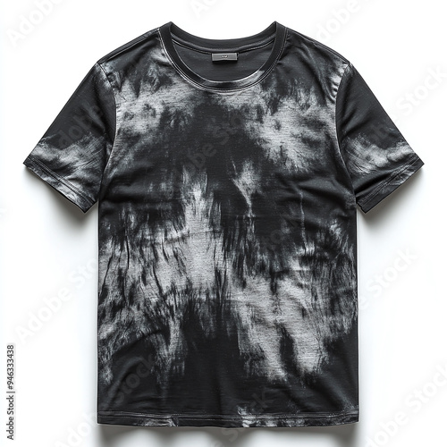 Grey and Black Tie Dye Cotton T-Shirt Casual Fashion Apparel Isolated Design Template