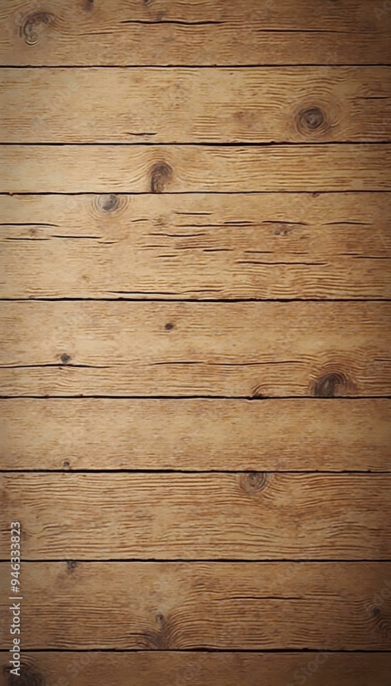 Naklejka premium Rustic wooden plank background with natural grain and subtle knots in warm, earthy tones, creating a cozy, organic feel perfect for farm-to-table branding, nature-themed designs, or home decor.