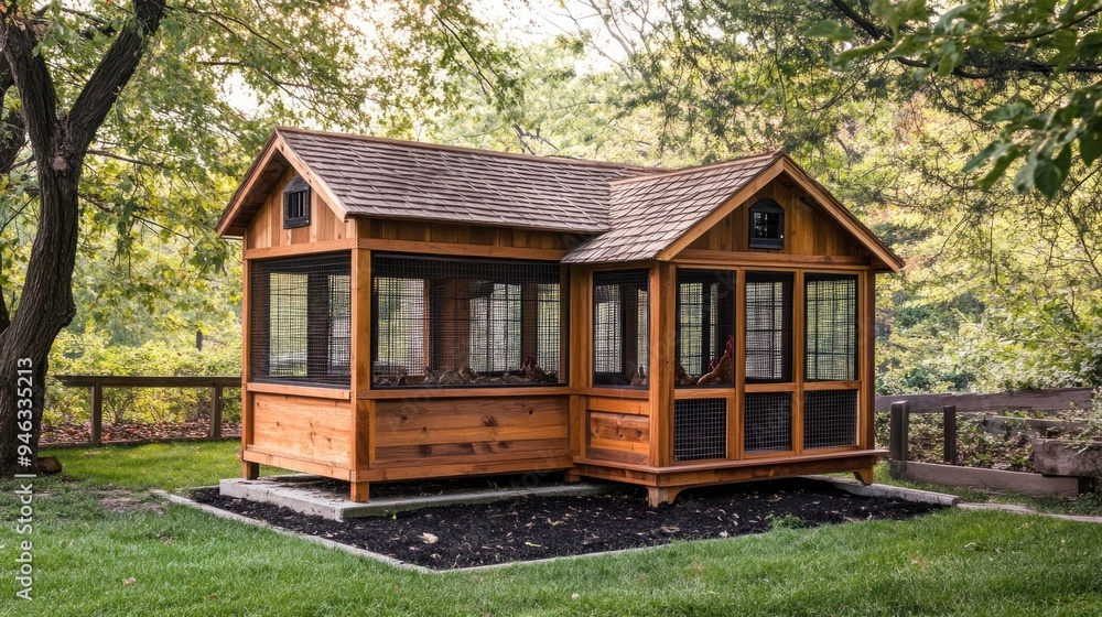 Wooden Chicken Coop with a Shingle Roof Wooden Chicken Coop with a Shingle Roof