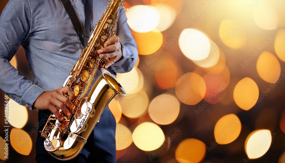 Obraz premium Saxophone on bokeh background, Generative AI