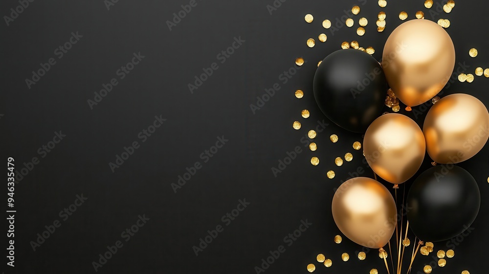 Classic black-and-gold congratulation backdrop with a sleek design and gold confetti balloons, perfect for formal occasions, congratulation backdrop, classic and timeless Classic black-and-gold congratulation backdrop with a sleek design and gold confetti balloons, perfect for formal occasions, congratulation backdrop, classic and timeless