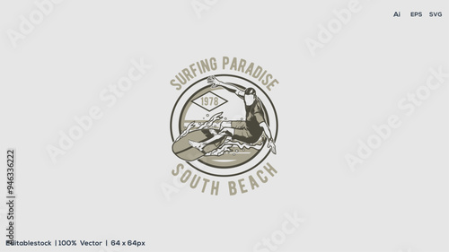 Surfing paradise vector illustration of logo design