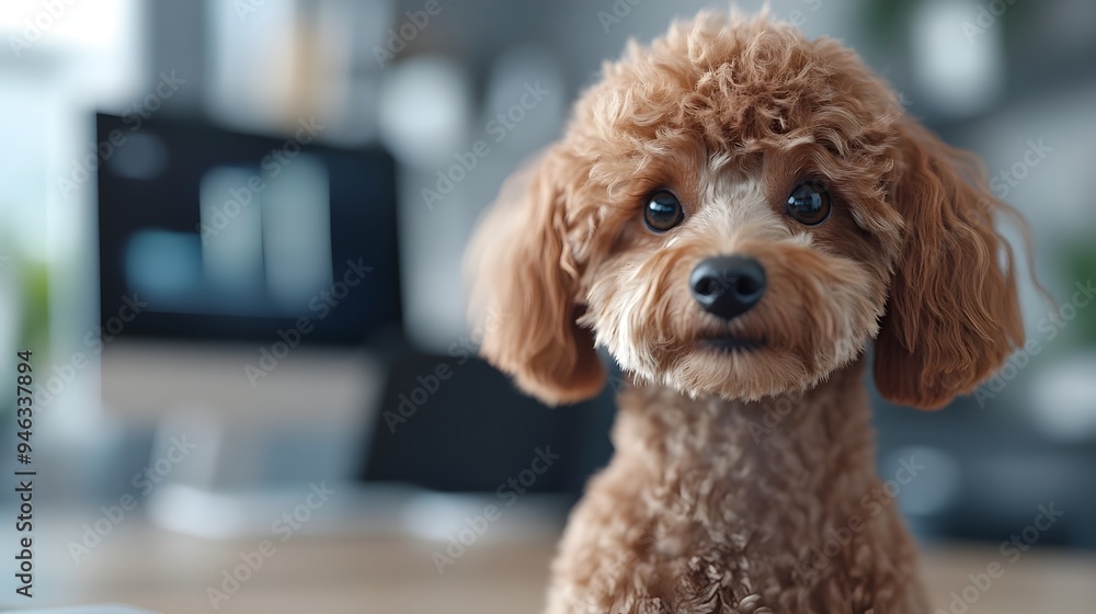 Analytical Poodle Reviewing Holographic Data Visualizations in Modern Office Setting Analytical Poodle Reviewing Holographic Data Visualizations in Modern Office Setting