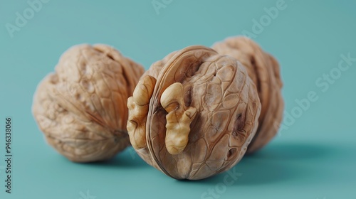 Walnuts isolated on a blue background photo