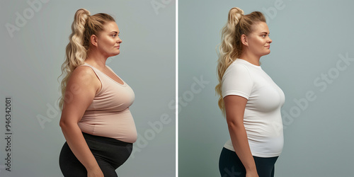 woman before and after loosing weight picture, 
a before and after image of a mother after a huge weight loss
