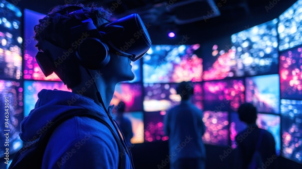Young Man Immersed in a Virtual Reality Experience Young Man Immersed in a Virtual Reality Experience