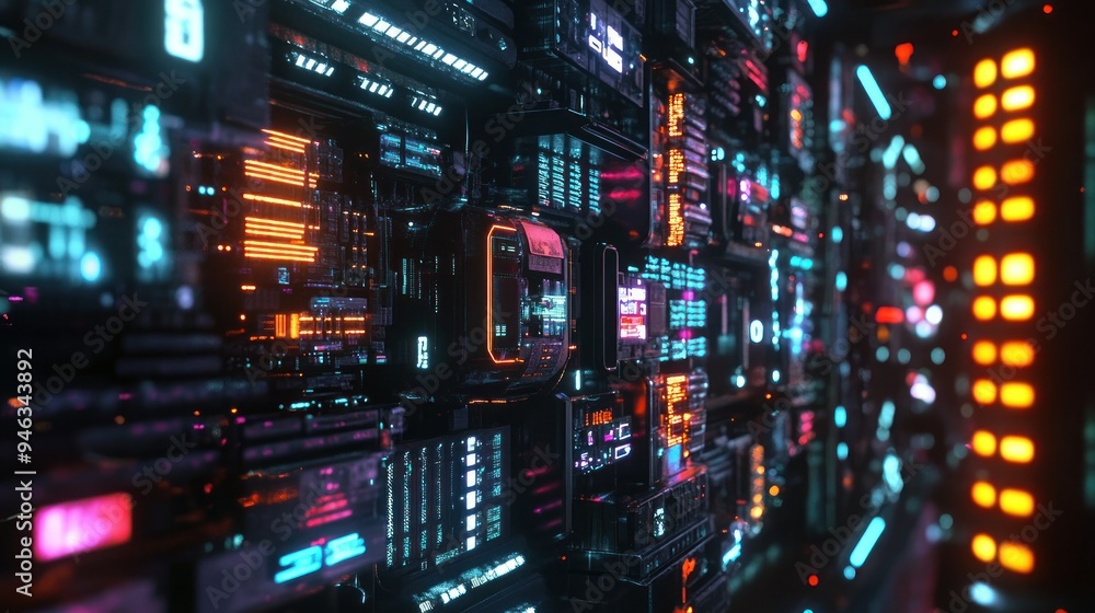 Futuristic Tech Wall with Glowing Lights and Circuitry Futuristic Tech Wall with Glowing Lights and Circuitry