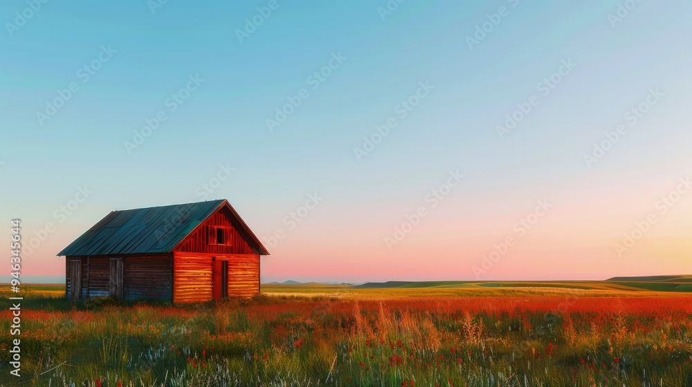 A rustic retreat, a wooden cabin in a vibrant meadow, with the warm hues of summer and a clear, azure sky above. A rustic retreat, a wooden cabin in a vibrant meadow, with the warm hues of summer and a clear, azure sky above.