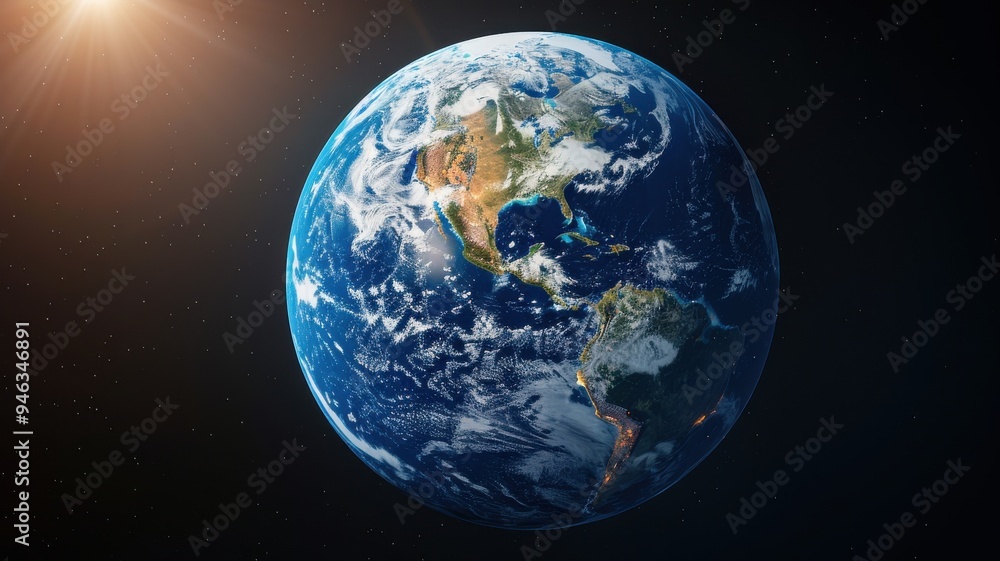 Obraz premium Earth Viewed from Space with Sunlight.