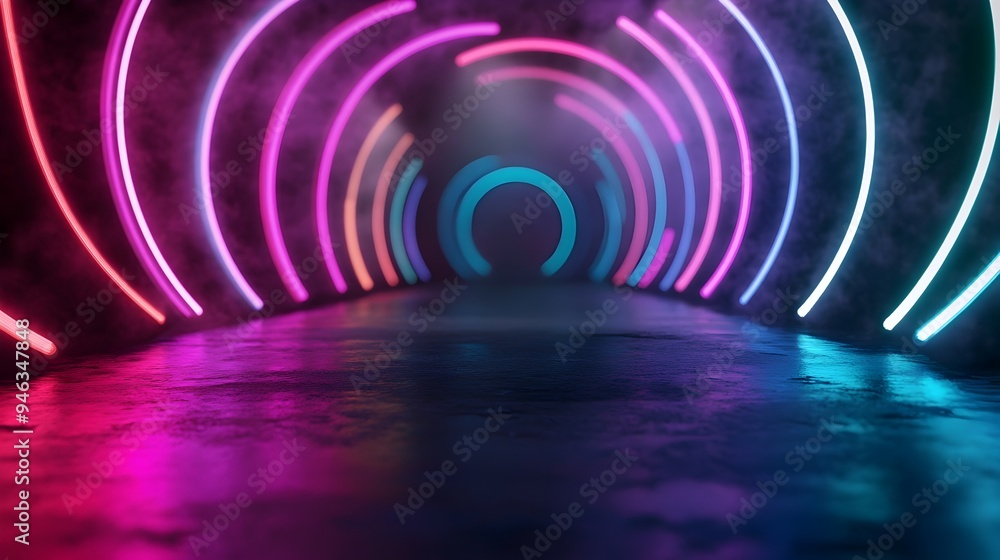 Mesmerizing Concentric Laser Beam Circles with Vibrant Neon Colors in Futuristic Stage Setup Mesmerizing Concentric Laser Beam Circles with Vibrant Neon Colors in Futuristic Stage Setup