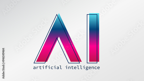 Artificial intelligence. Blue pink gradient AI symbol isolated. Machine deep learning. Smart digital technology. Vector illustration for science, presentation, concept design, business, future