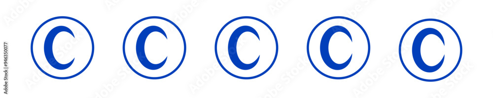 Copyright symbol shape. icon set. protection C mark vector icons in blue color style Copyright symbol shape. icon set. protection C mark vector icons in blue color style