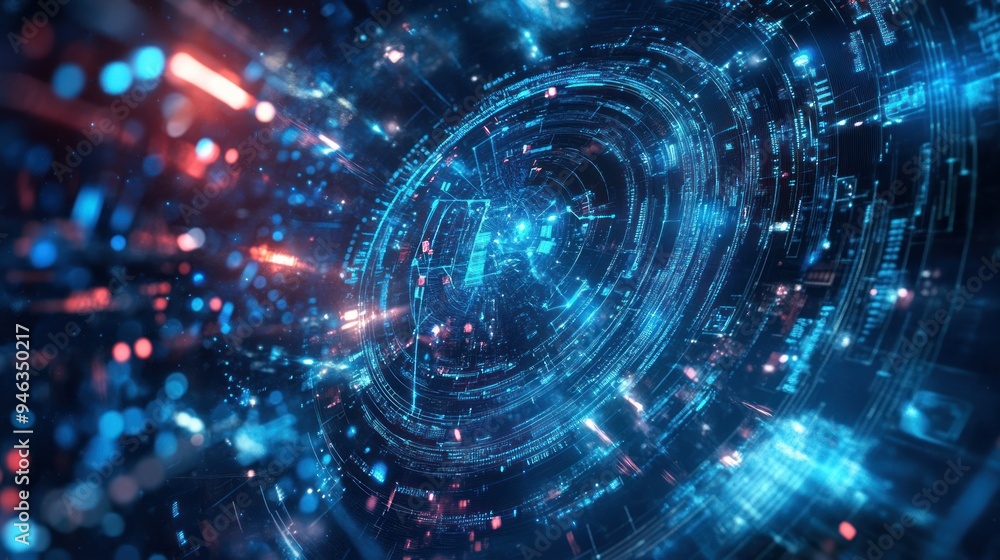 Abstract Digital Interface with Glowing Blue and Red Elements Abstract Digital Interface with Glowing Blue and Red Elements