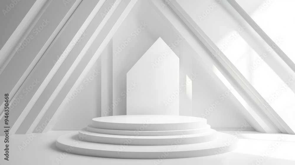 Obraz premium Minimalist White Platform in a Geometric Room