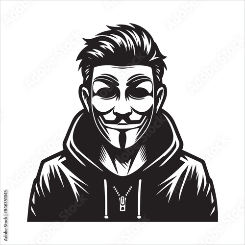 Man hacker wearing mask vector illustration silhouette