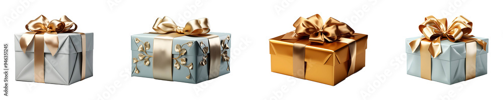 Set, collection of Metal Gift Box isolated on transparent background. Set, collection of Metal Gift Box isolated on transparent background.