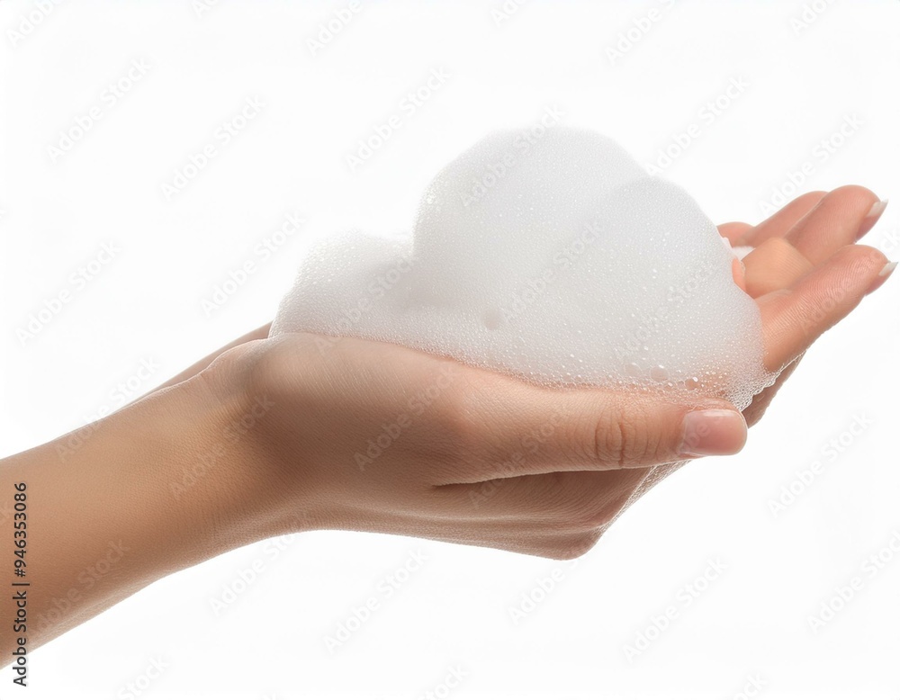 foam on hand isolated on white background foam on hand isolated on white background