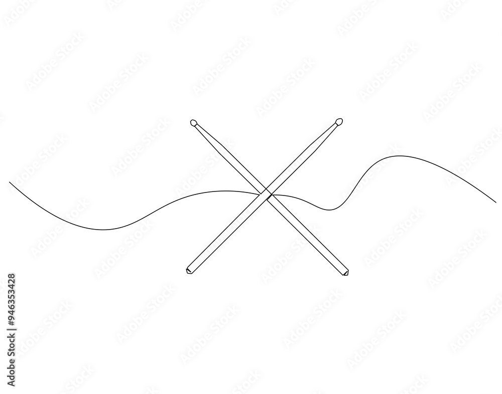 Continuous line drawing of drum sticks. Single line illustration of drum sticks. National drumming day concept. Editable outline Continuous line drawing of drum sticks. Single line illustration of drum sticks. National drumming day concept. Editable outline