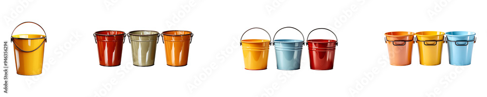 Set, collection of Plastic Buckets isolated on transparent background. Set, collection of Plastic Buckets isolated on transparent background.