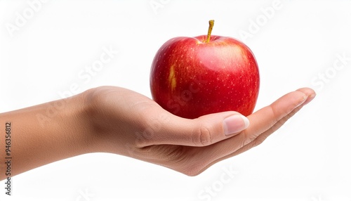 hand holding Red Apple Isolated on White Background photo