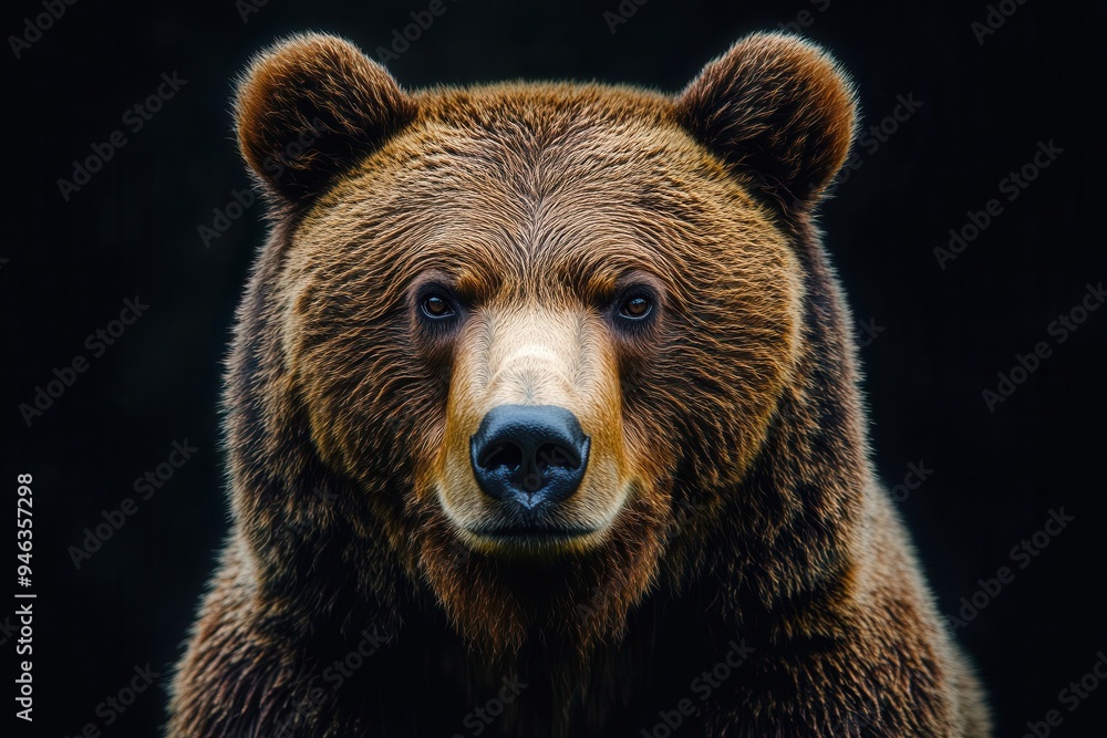 intense closeup of bear in business suit against dark background conveying power and humananimal duality in conceptual portrait intense closeup of bear in business suit against dark background conveying power and humananimal duality in conceptual portrait